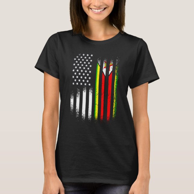 Camiseta Zimbabwean American Patriot Grown Country USA Flag (Frente)