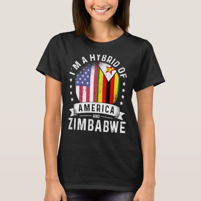 Camiseta Zimbabwean American Patriot Grown Flag Humor (Frente)
