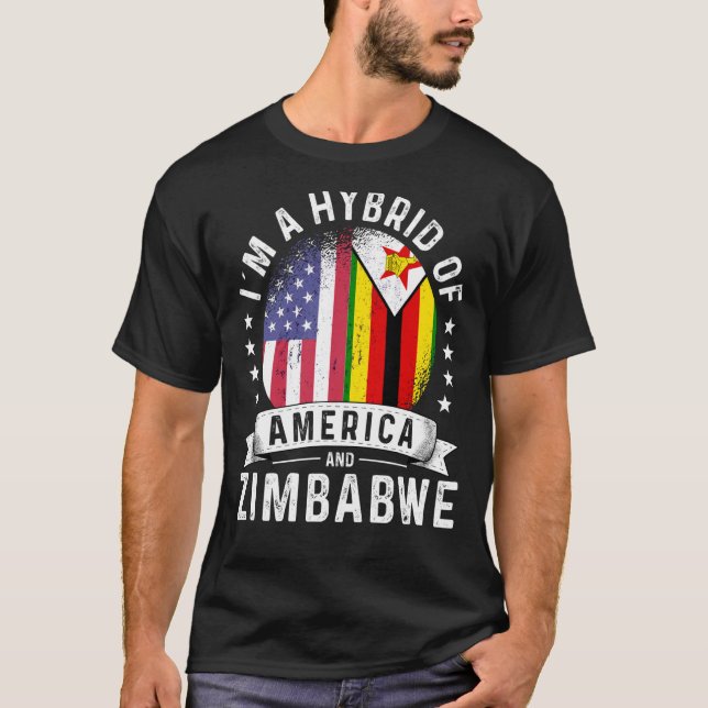 Camiseta Zimbabwean American Patriot Grown Flag Humor (Frente)