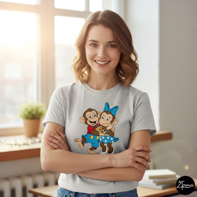 Camiseta Zina e Mimo com uma fatia de pizza. (Criador carregado)
