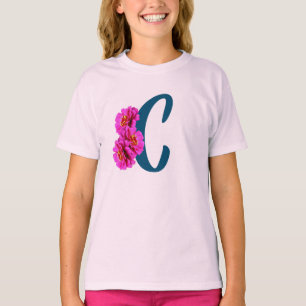Camiseta Zinnia Flores Monograma Inicial C