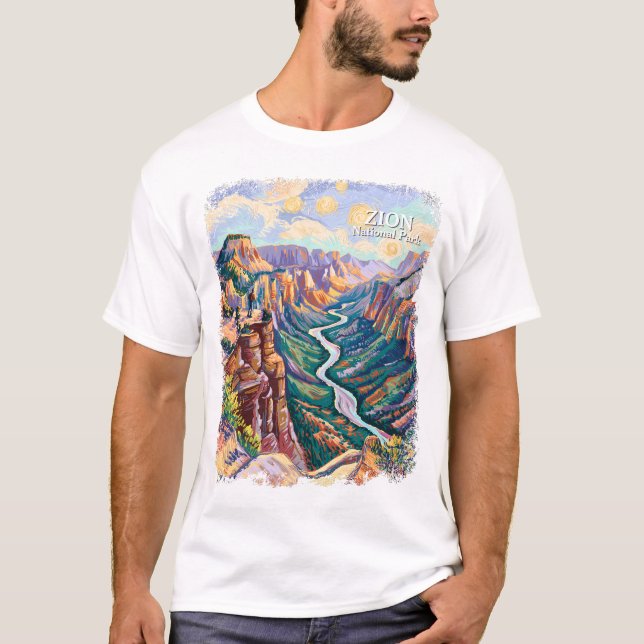 Camiseta Zion National Park Canyon River Vibrant Painting (Frente)