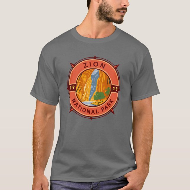Camiseta Zion National Park Retro Compass Emblem (Frente)