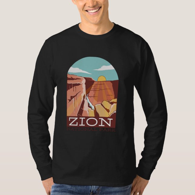 Camiseta Zion National Park USA Skyline Silhouette Outline  (Frente)