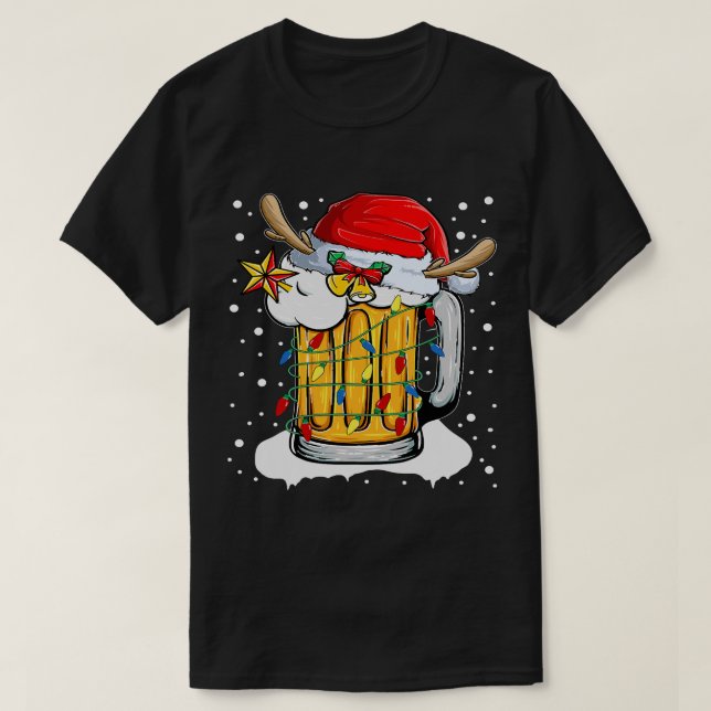 Camiseta ZjbR Beer Mug Reindeer Festa de Natal Feliz Xmas (Frente do Design)