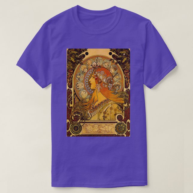 Camiseta Zodiac Alphonse Mucha Vintage Art (Frente do Design)