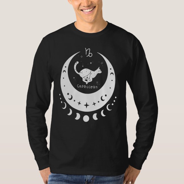 Camiseta Zodiac Capricorn Horoscope Astrology Sign Cat Cres (Frente)