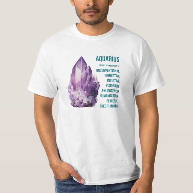 Camiseta Zodiac Gemstones: Aquarius, Ametist (Frente)