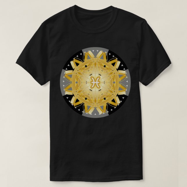 Camiseta Zodiac Mandala PEIXES Black (Frente do Design)
