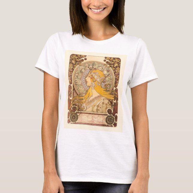 Camiseta Zodiac por Alphonse Mucha (Frente)