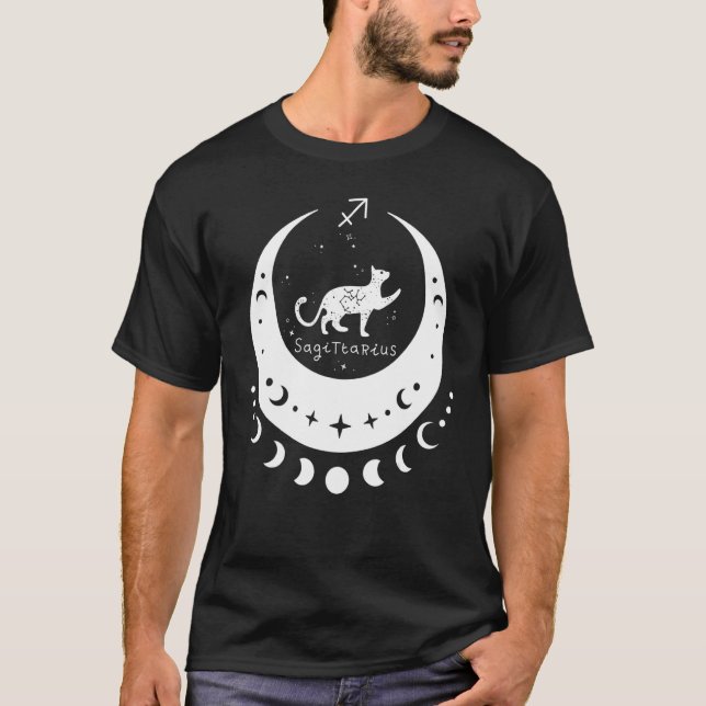 Camiseta Zodiac Sagittarius Horoscope Astrology Cat Crescen (Frente)
