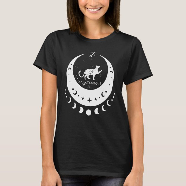 Camiseta Zodiac Sagittarius Horoscope Astrology Cat Crescen (Frente)