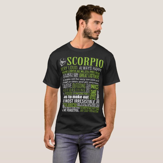 Camiseta Zodíaco falador sempre feliz da Escorpião muito (Frente Completa)