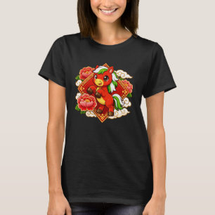 Camiseta Zodíaco Lunar Fofo Ano Novo Chinês Vermelho do Cav