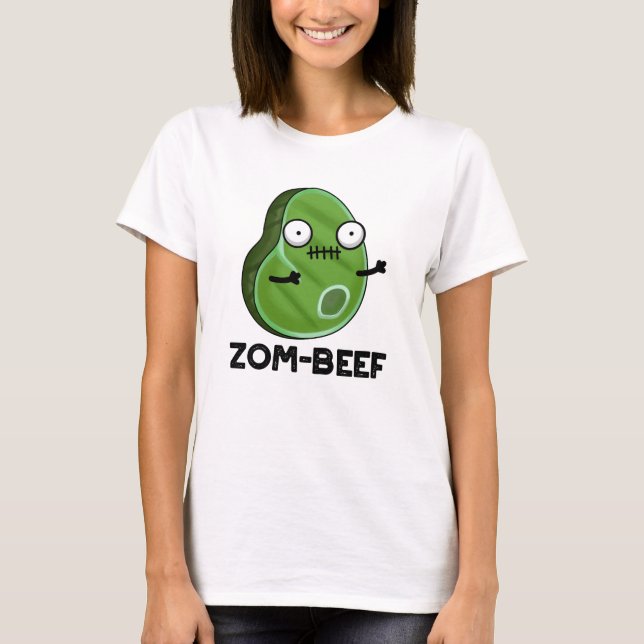 Camiseta Zom-beef Dia de as Bruxas engraçado Zombie Carnes  (Frente)