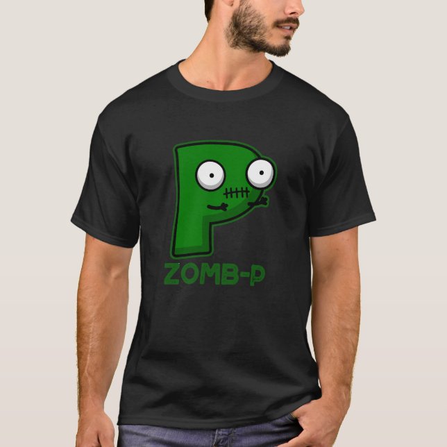 Camiseta Zomb-P Dia de as Bruxas engraçado Zombie Alphabet  (Frente)