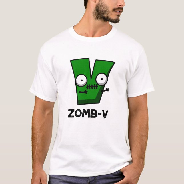 Camiseta Zomb-V Dia de as Bruxas engraçado Zombie Alphabet  (Frente)