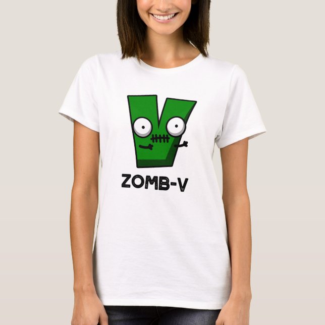 Camiseta Zomb-V Dia de as Bruxas engraçado Zombie Alphabet  (Frente)