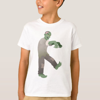 Camiseta Zombi verde que anda lentamente com braços para