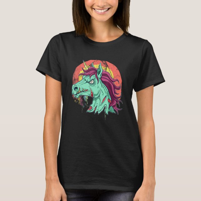 Camiseta Zombicorn Zombie Unicorn Escarnece Morto no Hallow (Frente)