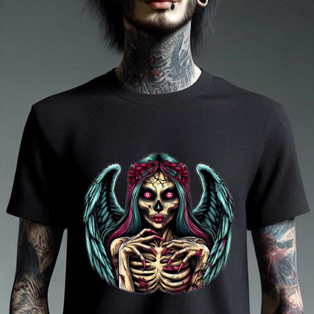 Camiseta Zombie Angel Dark Fantasy Art, esqueleto assustado (Criador carregado)