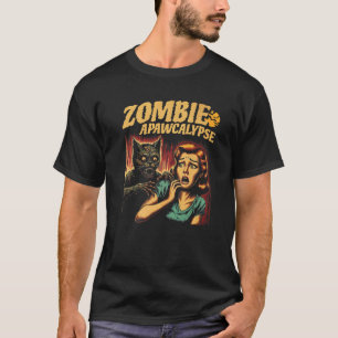 Camiseta Zombie Apawcalypse Cat Vintage Estilo de Filme de 