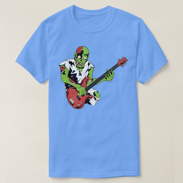 Camiseta Zombie Bass Guitarra preguiçosa Halloween Costume  (Frente do Design)