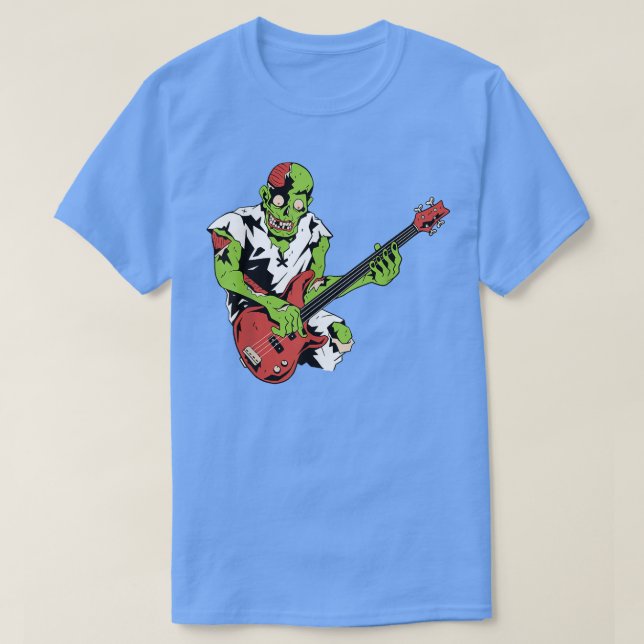 Camiseta Zombie Bass Guitarra preguiçosa Halloween Costume  (Frente do Design)
