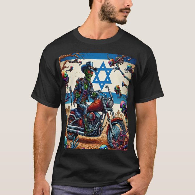 Camiseta Zombie Biker in Apocalyptic Israeli Scene (Frente)