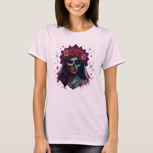 Camiseta Zombie Bride Horror Halloween Art (Frente)