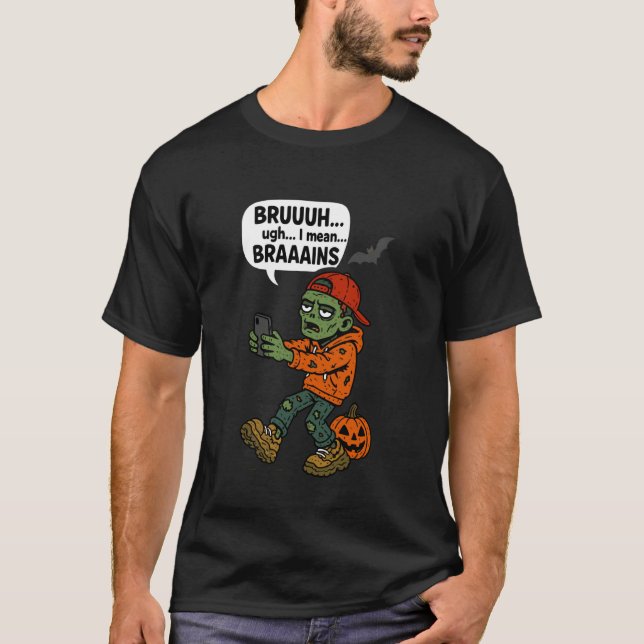 Camiseta Zombie Bruh Pumpkin Men Women Kids Teens Funny Hal (Frente)