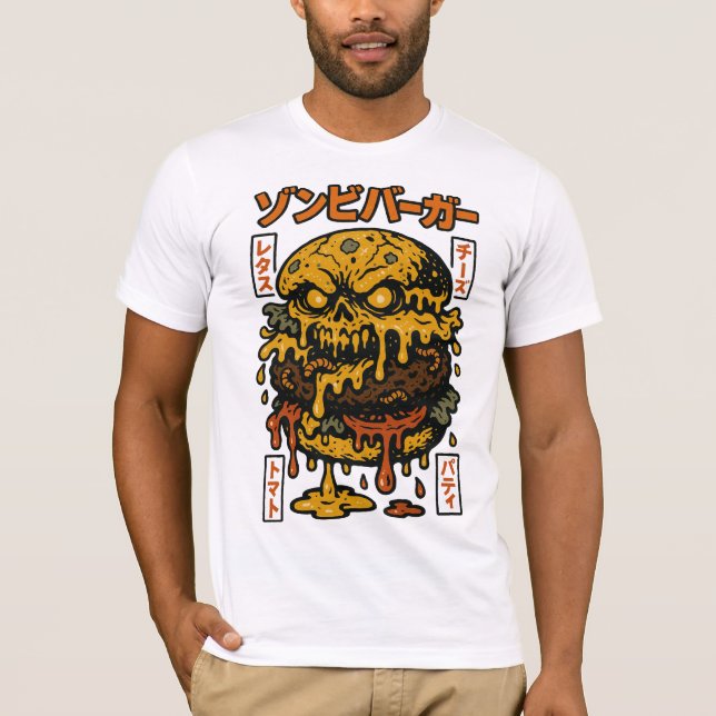 Camiseta Zombie Burger Skull - Arte Comida de Horror Engraç (Frente)