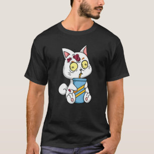 Camiseta Zombie Cat Bebendo Preguiçoso Figurino de Hallowee