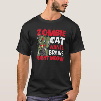 Camiseta Zombie Cat Quer Cérebros Diretos Miau Gato Hallo