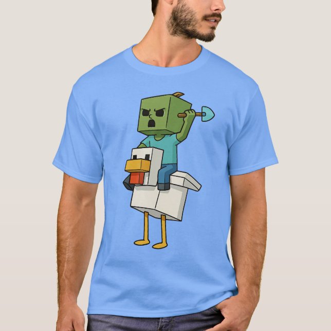 Camiseta Zombie Chicken Zombie Jockey Pixel Funny Gamer (Frente)