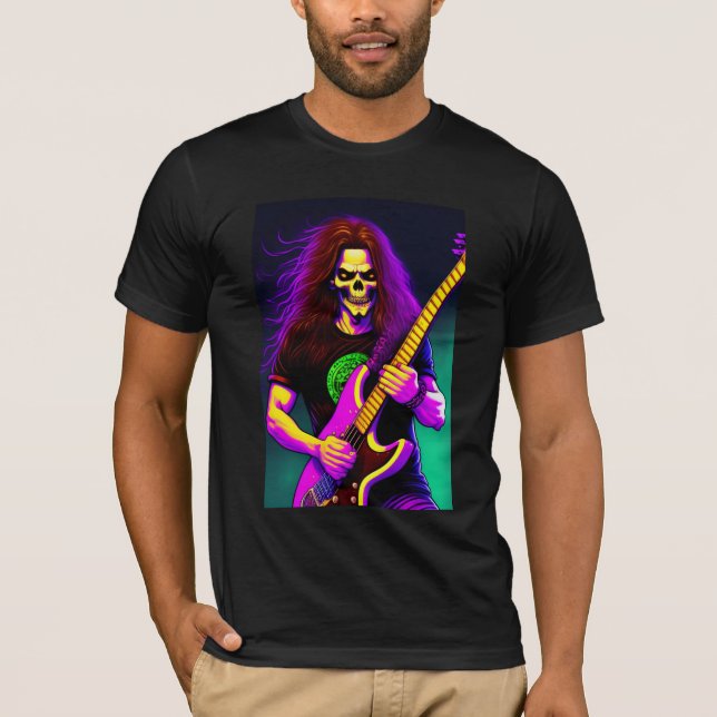 Camiseta Zombie com cabelo comprido tocando violão de baixo (Frente)