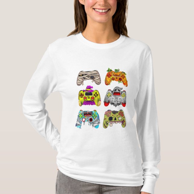 Camiseta Zombie Controller Halloween T-Shirt para Gamers (Frente)
