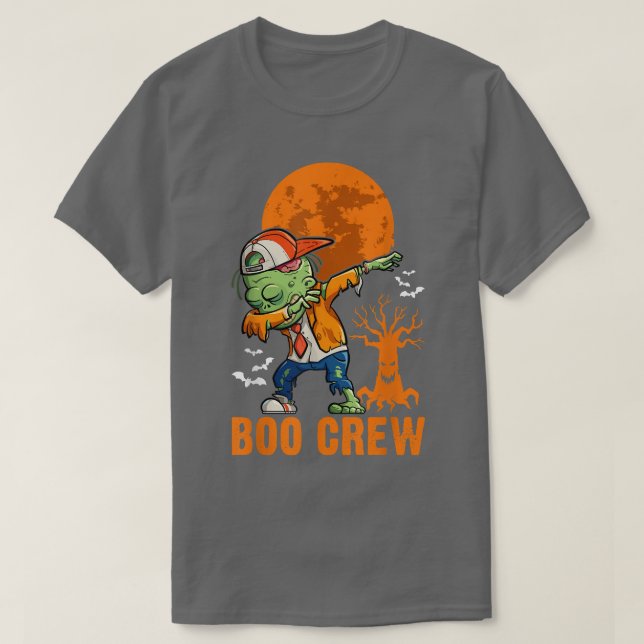 Camiseta Zombie Dabbing, Halloween, Orange Moon, Boo Crew T (Frente do Design)