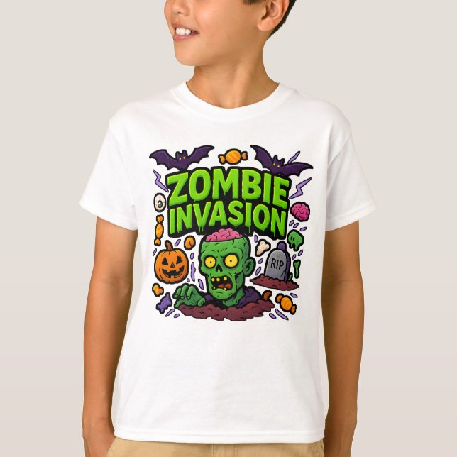 Camiseta Zombie das roupas de invasão do Halloween Unisex (Frente)