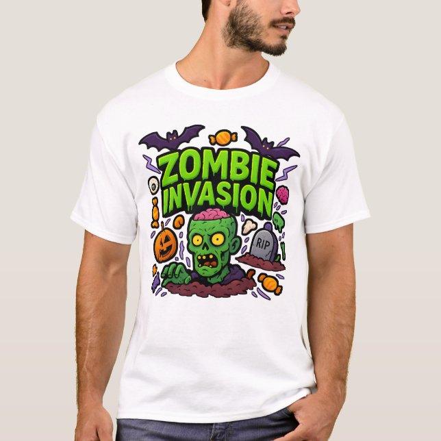 Camiseta Zombie das roupas de invasão do Halloween Unisex (Frente)