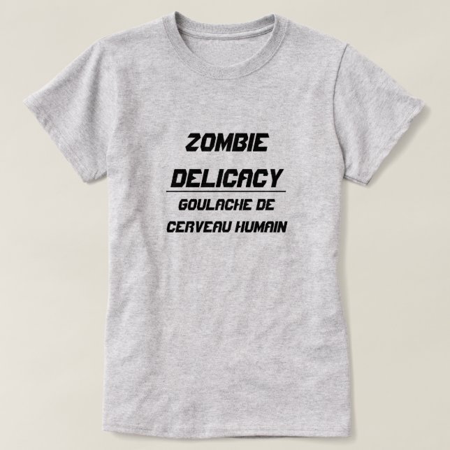 Camiseta Zombie Delicacy O cérebro humano com bacon e maçãs (Frente do Design)