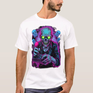 Camiseta Zombie do Dia das Bruxas Brincadeira Jogando Video