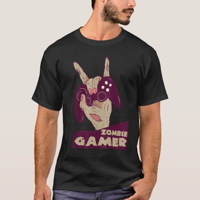 Camiseta zombie gamer hand of grab with controller gaming c (Frente)