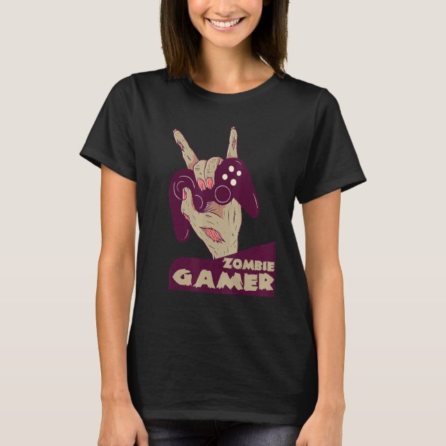 Camiseta zombie gamer hand of grab with controller gaming c (Frente)