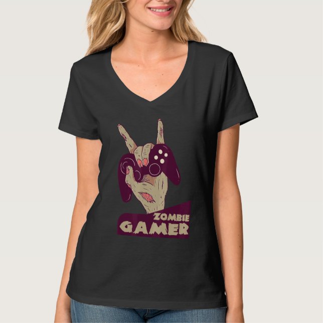 Camiseta zombie gamer hand of grab with controller gaming c (Frente)