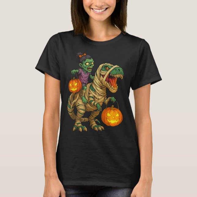 Camiseta Zombie Garota Andando Mamãe T Rex Halloween Crianç (Frente)