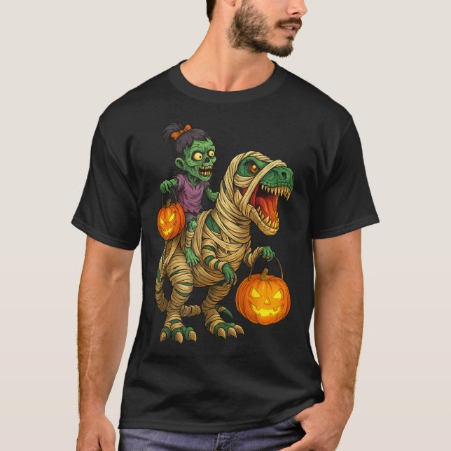 Camiseta Zombie Garota Andando Mamãe T Rex Halloween Crianç (Frente)