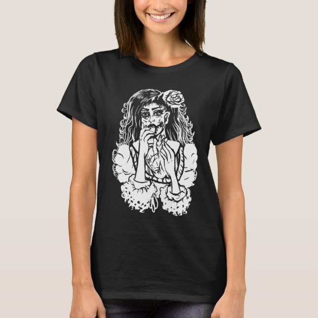 Camiseta Zombie Girl Eating Heart Victorian Gothic Punk (Frente)