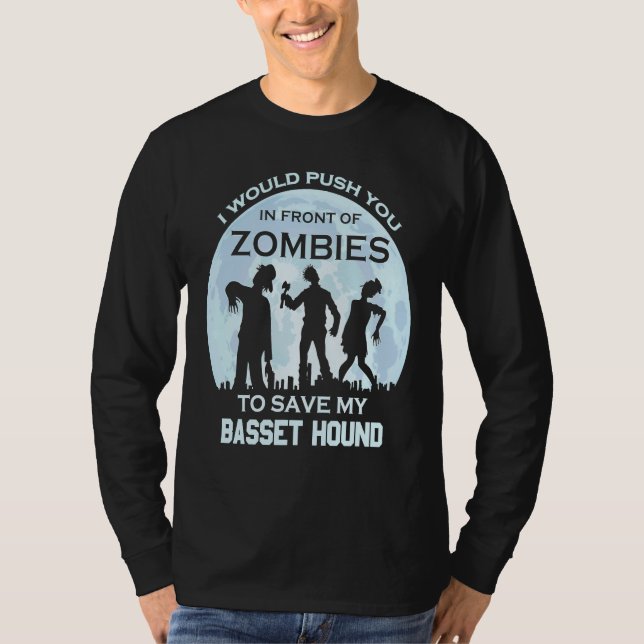 Camiseta Zombie Halloween Basset Pet (Frente)