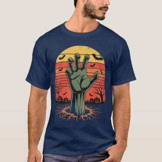 Camiseta Zombie Hand Retro Sunset Halloween Horroree gift
